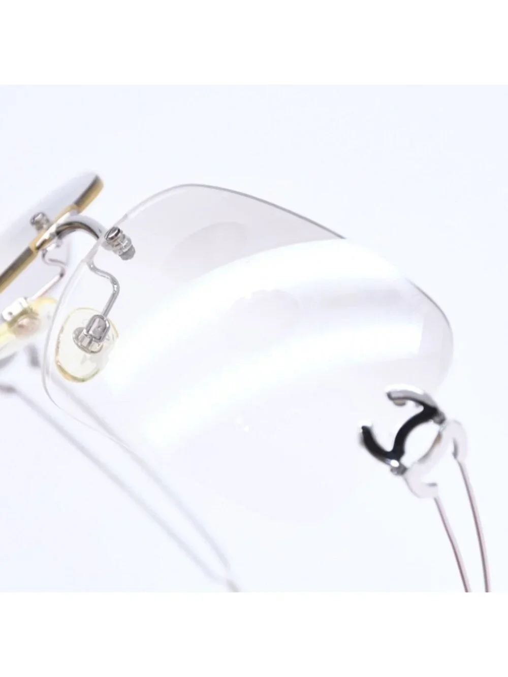 Chanel Rimless Sunglasses Side CC Logo Clear Silver Frame Metal 16 Eyewear